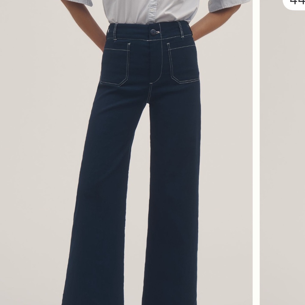Anthropologie Colette Contrast Stitch Blue Wide Leg Pants